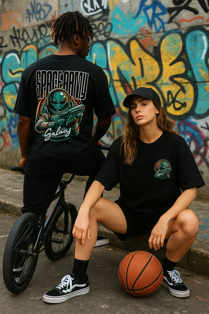 Skye83 Oversized Tee: Space Army Black