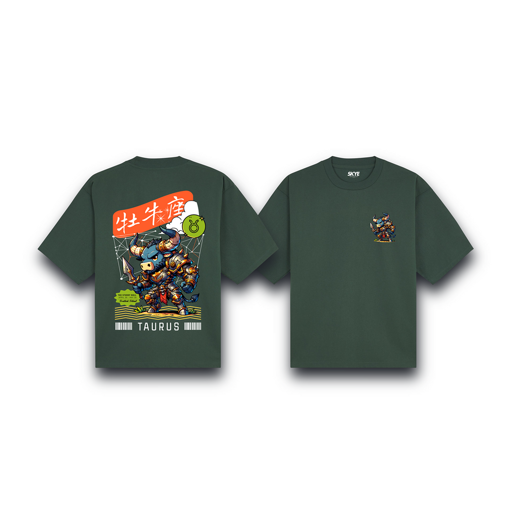 Skye100_Oversized_Tee_Taurus_Armor_Zodiac_Chibi_Dark_Green
