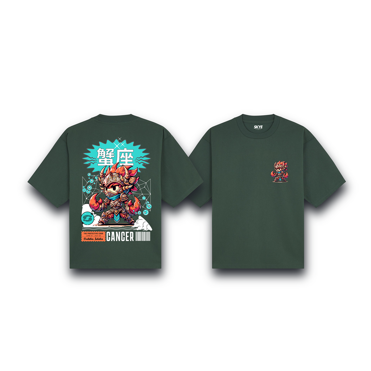 Skye101_Oversized_Tee_Cancer_Armor_Zodiac_Chibi_Dark_Green