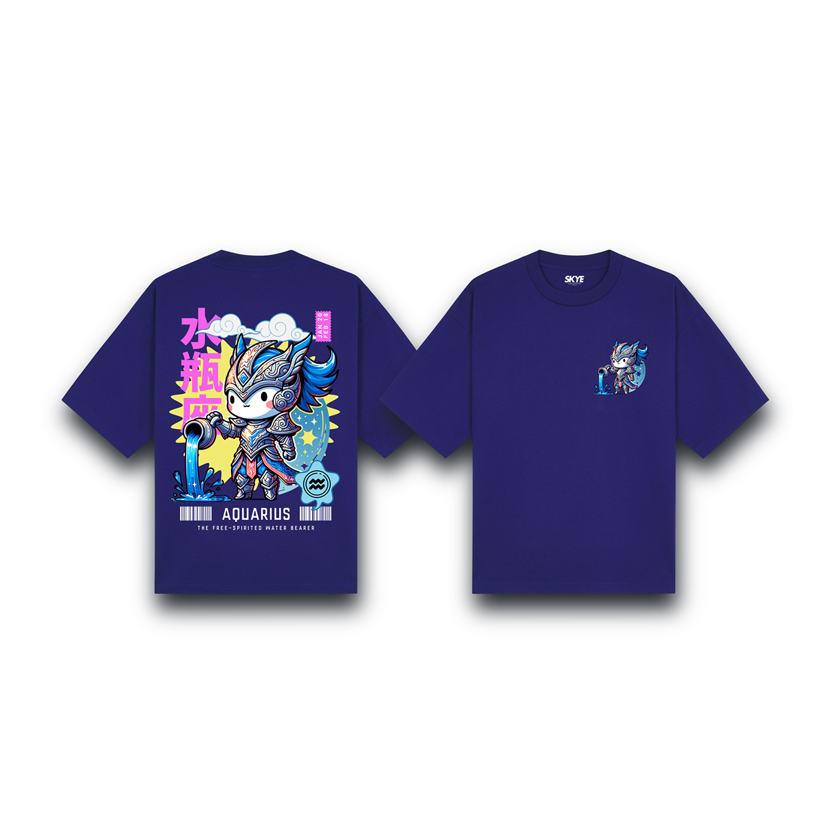 Skye102_Oversized_Tee_Aquarius_Armor_Zodiac_Chibi_Dark_Blue