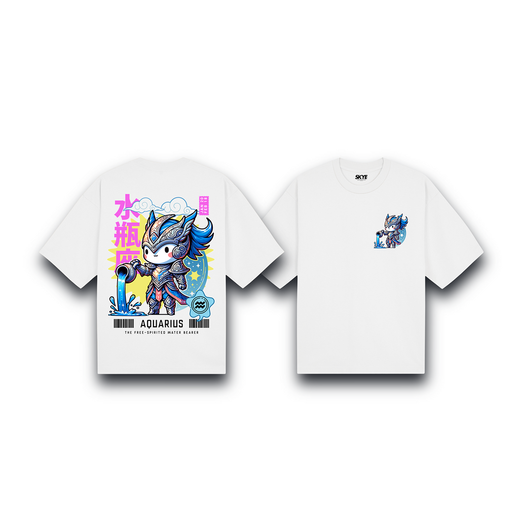 Skye102_Oversized_Tee_Aquarius_Armor_Zodiac_Chibi_White
