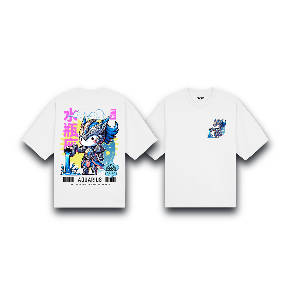 Skye102_Oversized_Tee_Aquarius_Armor_Zodiac_Chibi_White