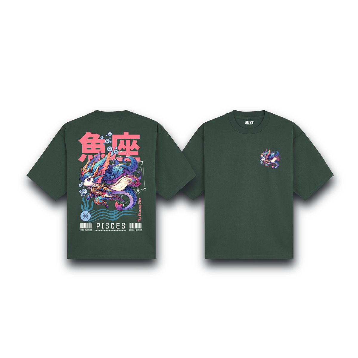 Skye103_Oversized_Tee_Pisces_Armor_Zodiac_Chibi_Dark_Green