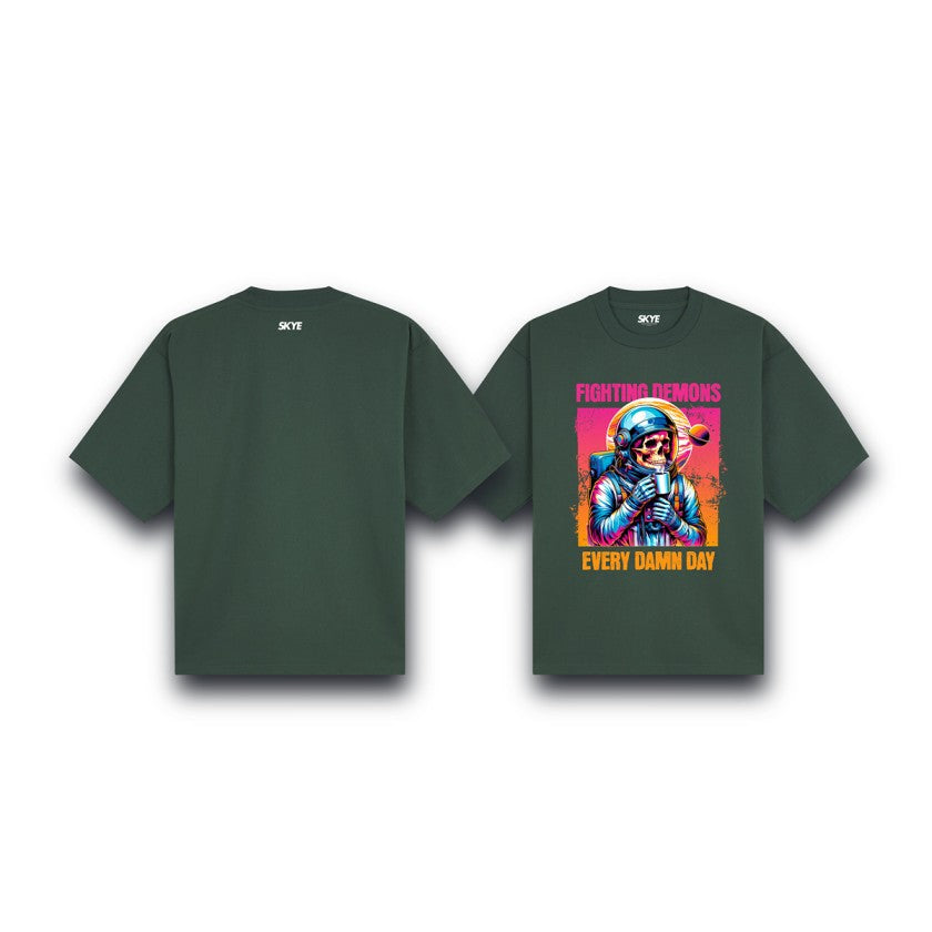 Skye48_Oversized_Tee_Fighting_Demons_Every_Damn_Day_Dark_Green
