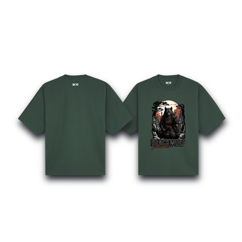 Skye64_Oversized_Tee_Black_Wolf_Samurai_Dark_Green