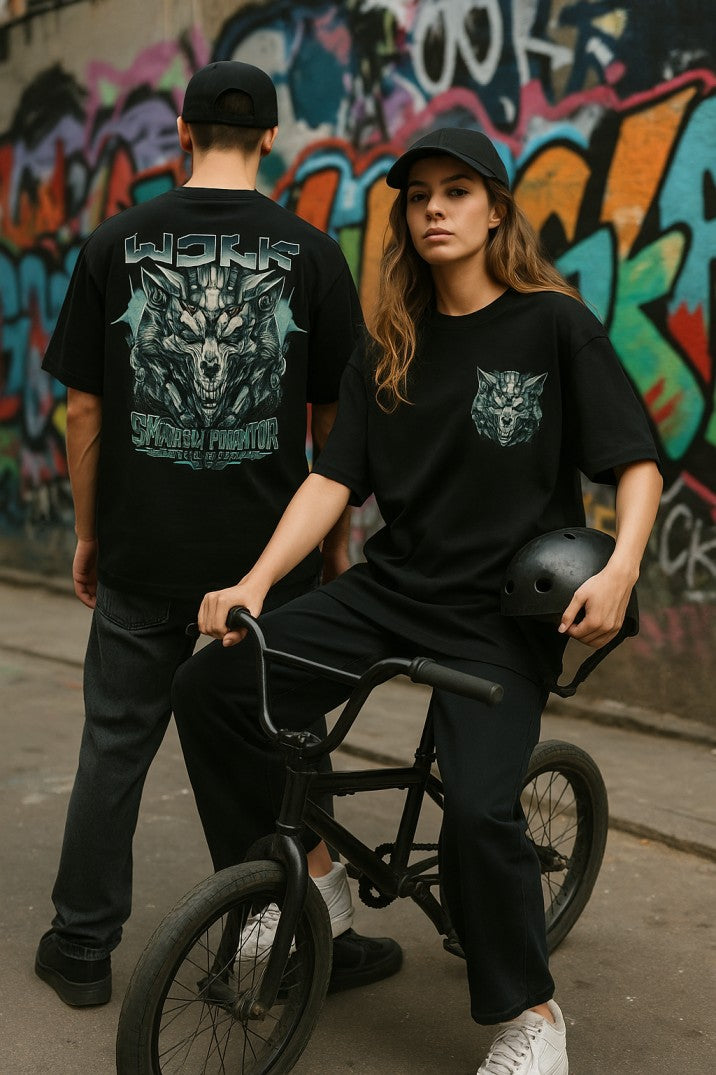 Skye71 Oversized Tee: Wolf Shadow Predator Black