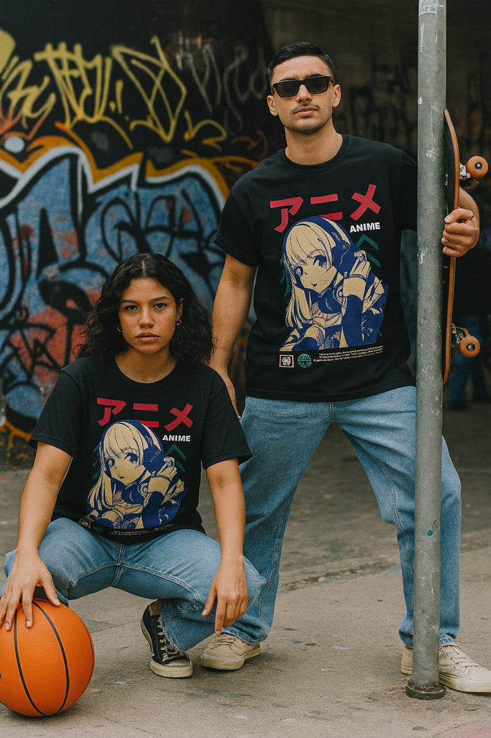 Skye72 Premium Tee: Anime Girl Black