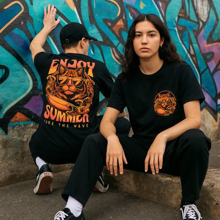 Skye75 Premium Tee: Ride The Wave Black