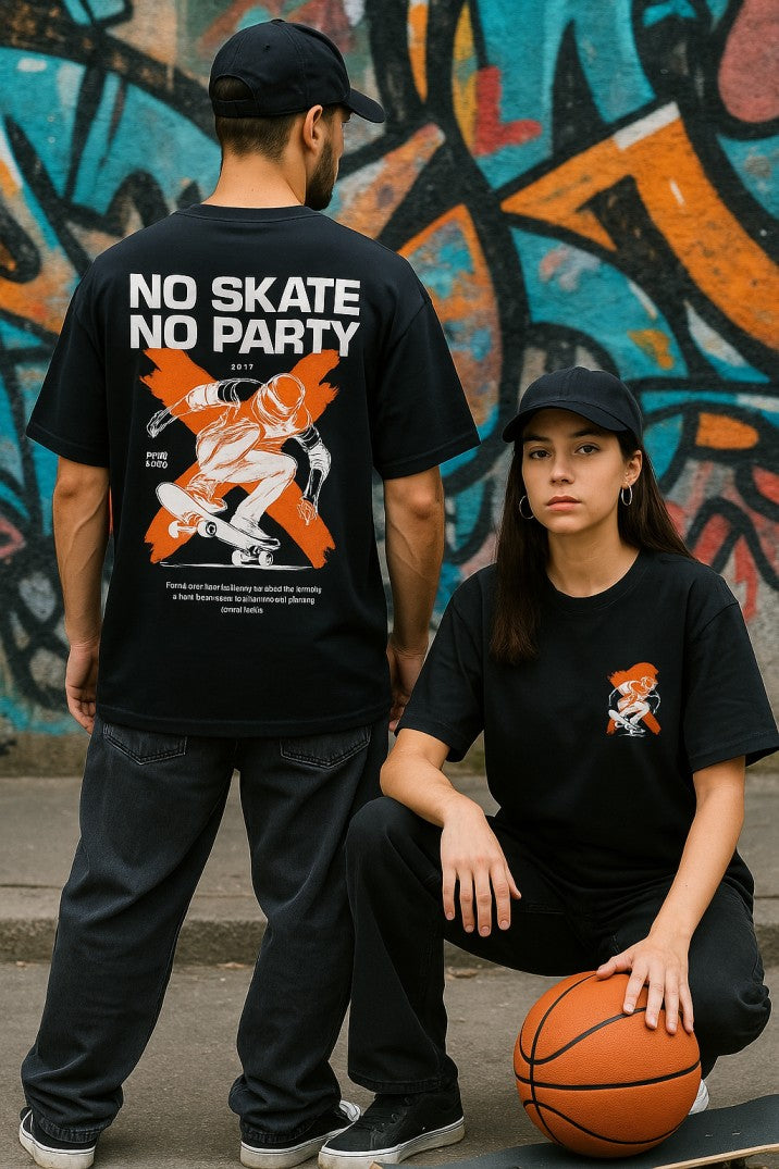 Skye79 Oversized Tee: No Skate No Party Black