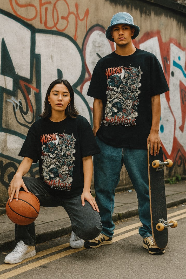 Skye80 Oversized Tee: Yokai Folklore Black
