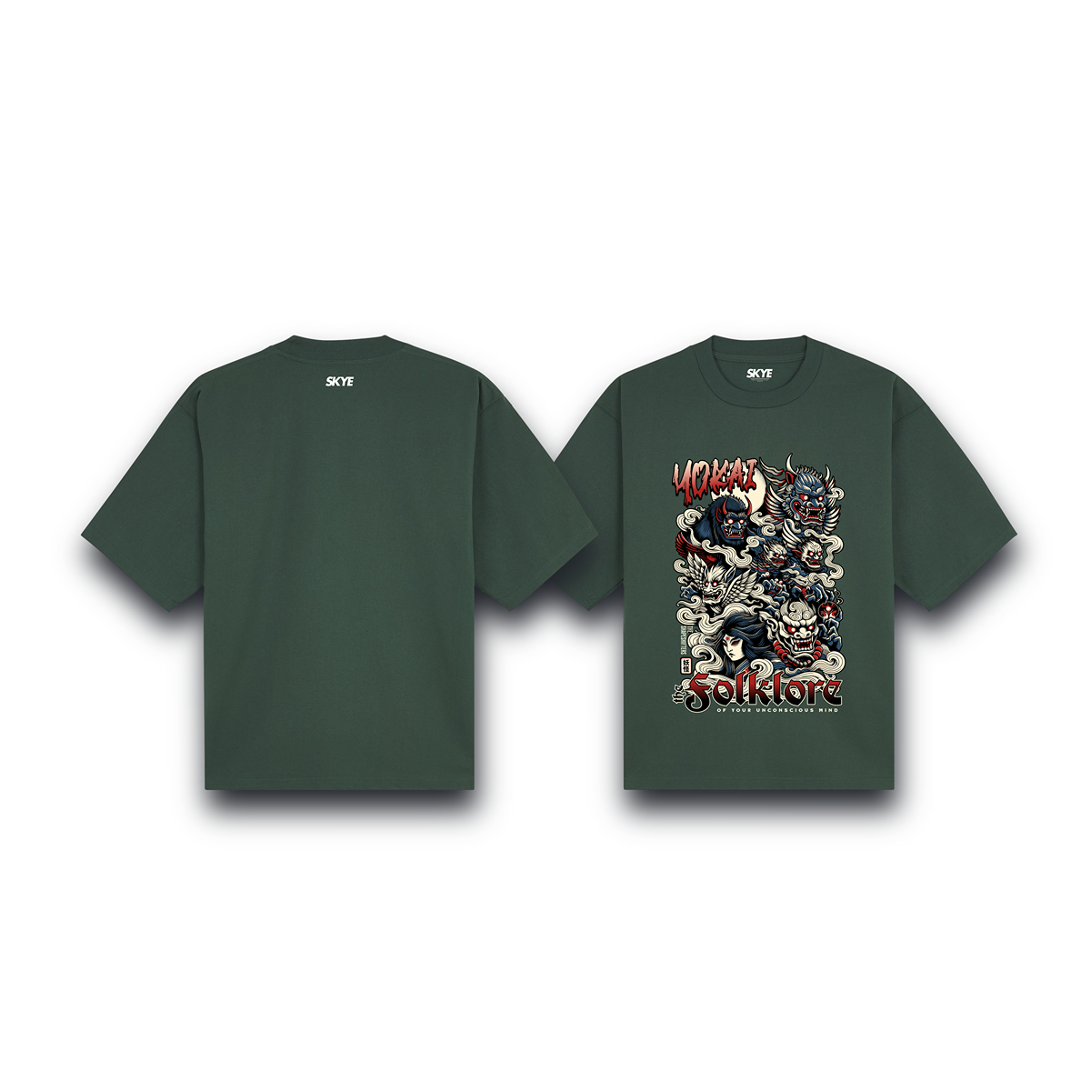 Skye80_Oversized_Tee_Yokai_Folklore_Dark_Green