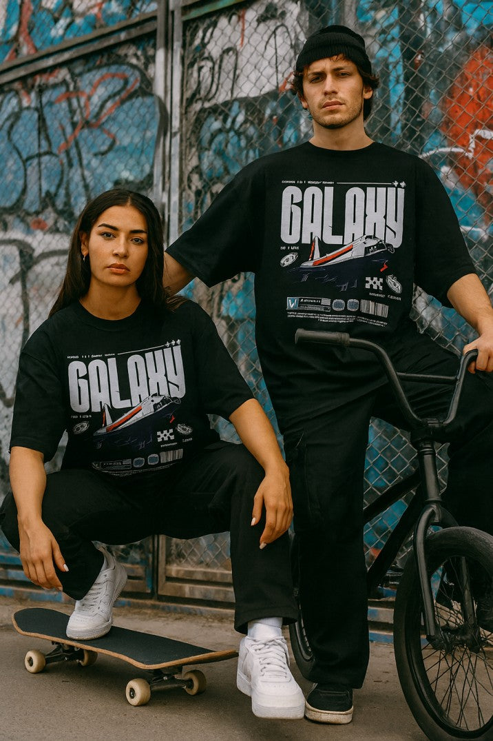 Skye84 Oversized Tee: Galaxy Spacecraft Black