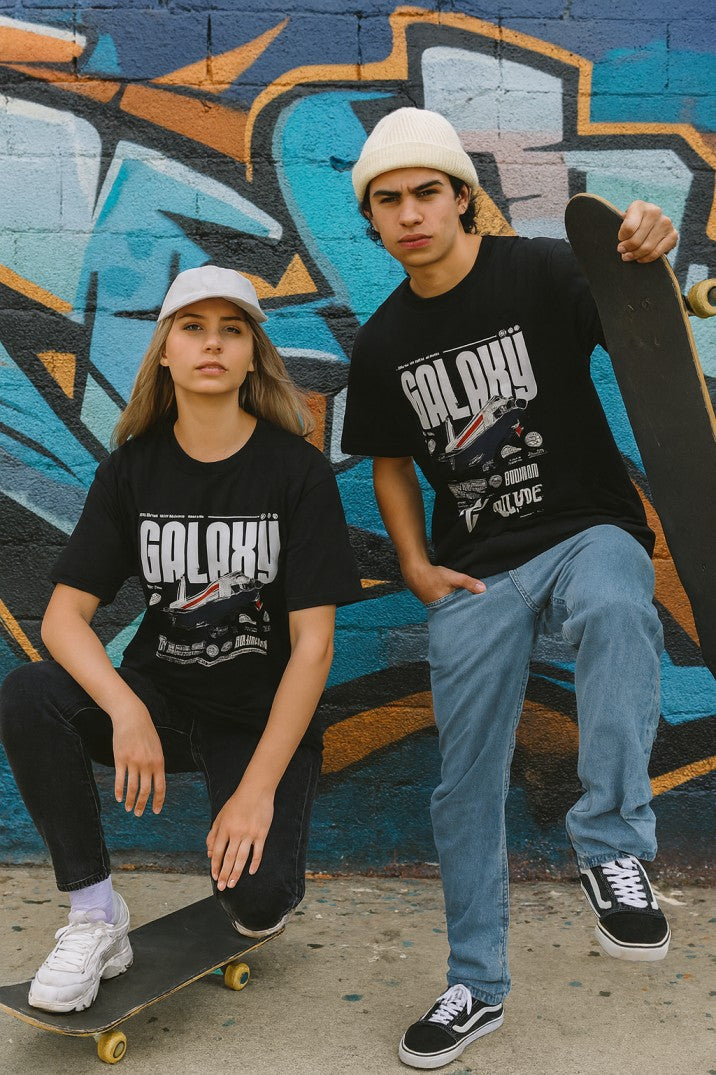 Skye84 Premium Tee: Galaxy Spacecraft Black